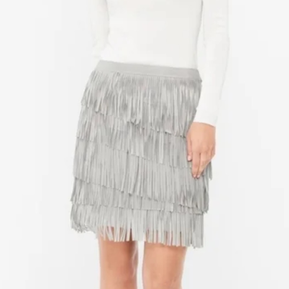 NWT Genuine Suede Gray Fringe Skirt